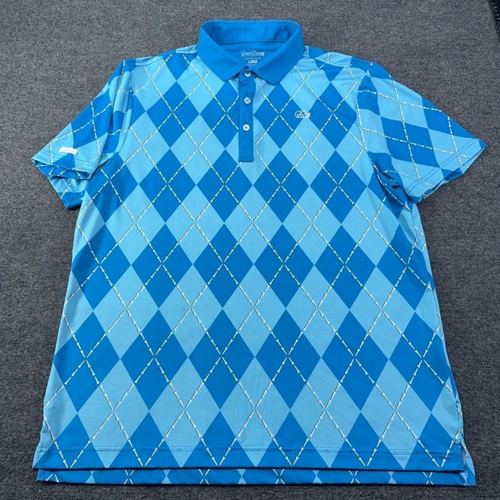 Good Good Golf Mens Blue Argyle Golf Tee Performance Polo Shirt Large